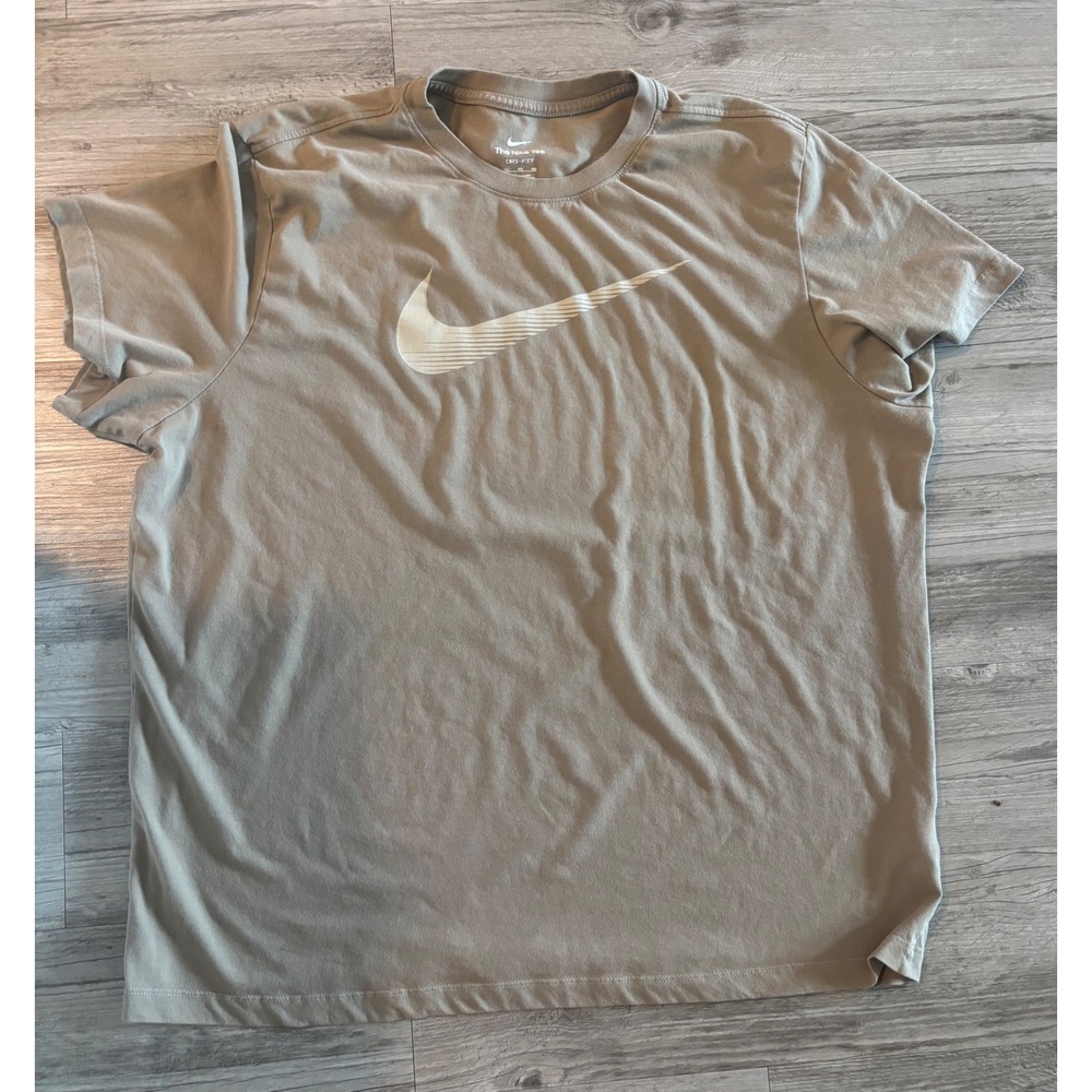 Nike Dri-FIT Mens 3XL Khaki Tan Swoosh Graphic Short Sleeve T-Shirt Workout Tee
